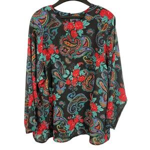 VTG 80s/90s Gianna Woman Long Sleeve Sheer Floral Paisley Pullover Top 18W